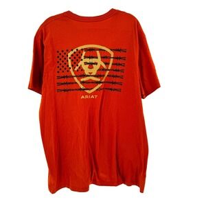 Ariat Men's Barb Shield T-Shirt XL Rust Orange Patriotic Western Cowboy Rodeo